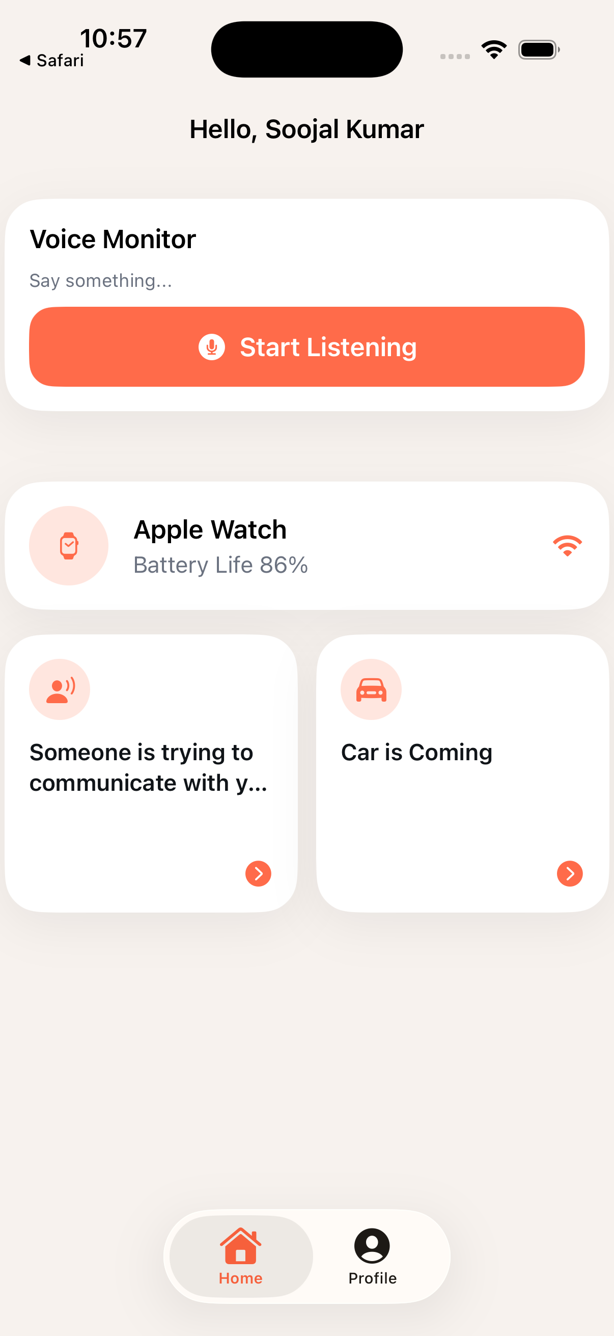 EchoWear speech recognition screen screenshot